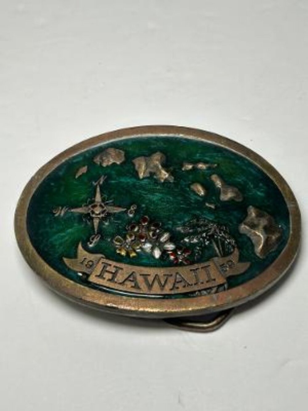 HAWAII Solid Brass Belt Buckle Indiana Metal Craft USA 1977 Vintage 1970s